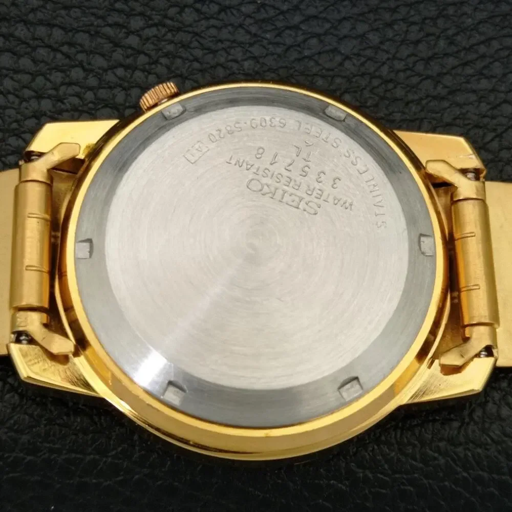 Vintage 1973 Seiko Automatic Mens Gold Watch W/daydate & Arabic accents